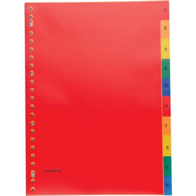 Afbeelding van Pergamy tabbladen, ft A4, 23 gaatsperforatie, PP, geassorteerde kleuren, set 1 10 tabbladen