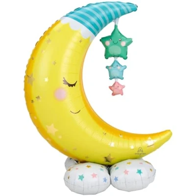 Afbeelding van Anagram Folieballon Airloonz Maan &amp; Sterren 127 Cm Geel/wit