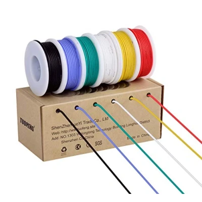Afbeelding van TUOFENG Elektrische draad, 18 AWG, flexibele siliconen draad (6 spoelen met in verschillende kleuren van 4 meter) 600 V gevlochten bestand tegen hoge temperaturen