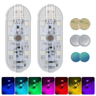 Afbeelding van 2 stuks led binnenverlichting voor de auto, 7 kleuren, magnetisch, USB, aanraaklicht, RGB, instelbaar, sfeerverlichting, oplaadbaar, mobiele accessoires, binnenaccessoires,