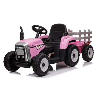 Image de Tracteur électrique pour enfants avec remorque 12V Rose