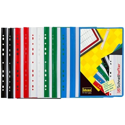 Image de Idena 307862 Dossier rapide pour DIN A4 perforé, en plastique, 2 x bleu/vert/rouge/blanc/noir, 10 pièces