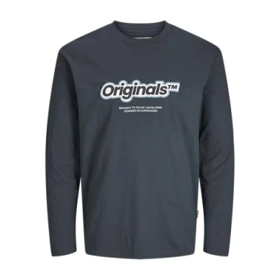Afbeelding van JACK &amp; JONES Jorvesterbro Newton Branding Tee Ls Cn T shirt voor heren, Forest River/print scannen