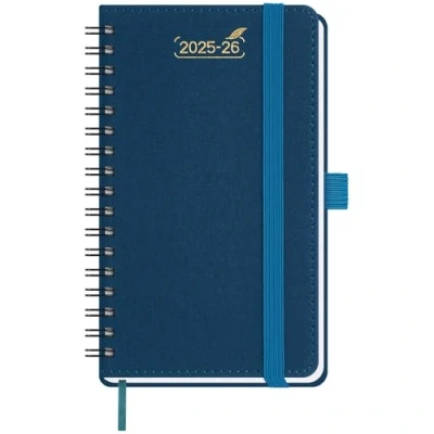 Afbeelding van BEZEND Kleine zakagenda 2025 2026, spiraalbinding, 15,5 x 9 cm, weekkalender 25 26, met dubbel schema, 1 week, 2 pagina&#039;s 18 maanden van jul tot december 26 Zachte PU lederen omslag Pruisisch