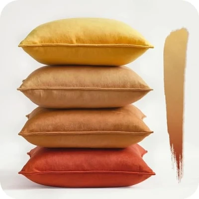 Afbeelding van Kussensloop voor herfst, 45 x cm, geel, set van 4 fluwelen kussenslopen, pluizig kleurverloop, bankkussen, sierkussen, decoratief kussen bank, slaapkamer, woonkamer, balkon, winter