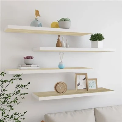 Afbeelding van Wandschappen zwevend 4 st 90x23,5x3,8 cm MDF eikenkleurig wit