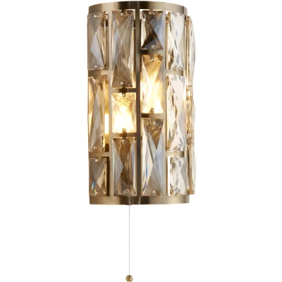 Afbeelding van Wandlamp Bijou messing 2 lamps kristalglas snoerschakelaar