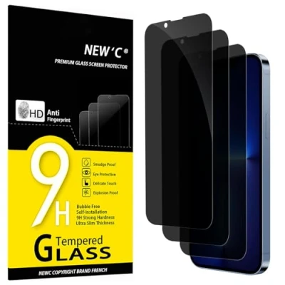 Afbeelding van NEW&#039;C Set van 3, gehard glas tegen spionage voor iPhone 13 Pro Max/iPhone 14 Plus (6,7&quot;) displaybeschermfolie effectief krassen zonder luchtbellen ultra resistent hardheid 9H