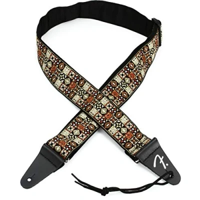 Afbeelding van Fender® Festival Vintage geïnspireerde geweven gitaarband mozaïek patroon lichtbruin