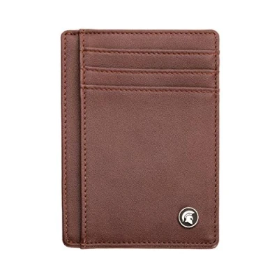 Afbeelding van POWR Slim Wallet voor heren met RFID blokkering, minimalistische kaarthouder, kan tot 7 kaarten en tickets opslaan, ideaal reizen, Donkerbruin