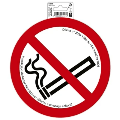 Afbeelding van Exacompta Ref. 67047E 1 ronde zelfklevende pictogram rookverdediging met decreet Gemaakt van PVC vinyl behandeld antislip en UV bestendig Diameter: 20 cm