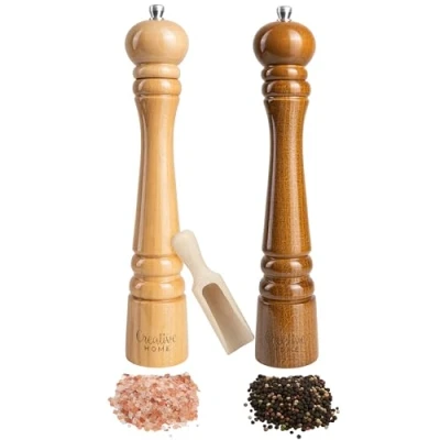 Afbeelding van Creative Home Houten Zout en pepermolen Set 31,5 cm Hoogte Natuurlijk Beukenhout Peper Zoutmolen