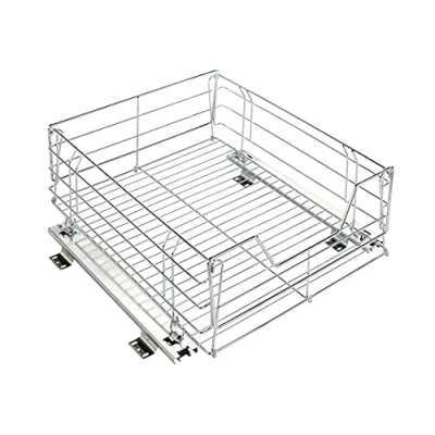 Afbeelding van kastuittreksel Maxi, opbergstoel met railsysteem voor extra opbergruimte, opslag &amp; organisatie in het hele huishouden, 50 x 23 cm, verchroomd staal, zilver glanzend