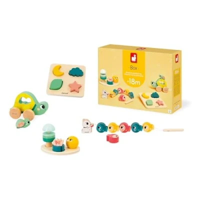 Image de Jeu d&#039;éveil Janod Box Tortue à Tirer Perles Enfiler Stand Musical et Puzzle