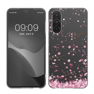 Afbeelding van kwmobile telefoonhoesje geschikt voor Samsung Galaxy A26 5G Hoesje smartphone in poederroze / donkerbruin transparant Kersenbloesembladeren design