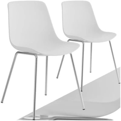Afbeelding van Tectake® Mave Stoelen Kunststof Eetkamerstoelen in Modern Design set van 2 wit/ chroom