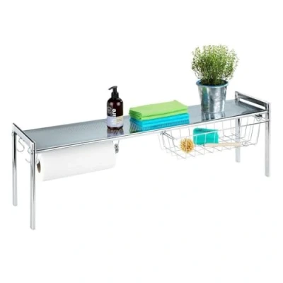 Afbeelding van WENKO Exquisit gootsteenrek met keukenrolhouder, verchroomd metaal, 93 x 30 21,5 cm, glanzend zilver