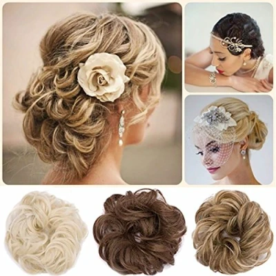 Afbeelding van Toupetje clip in hair extensions natuurlijk Scrunchie, volume, krullend of knot, verschillende kleuren, koffiebruin