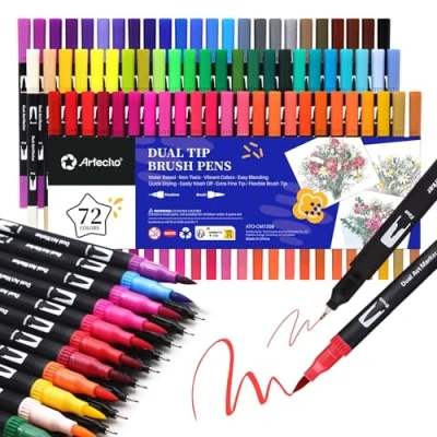 Afbeelding van Artecho Dual Brush 72 viltstiften met fijne en dikke punt voor bullet journal, kalligrafie, manga, kleurboeken handlettering