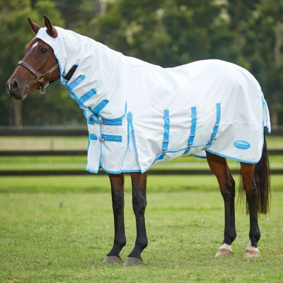 Image de Weatherbeeta Couverture Anti Eczema Sweet Itch Combo Neck Blanc/Bleu 160/215