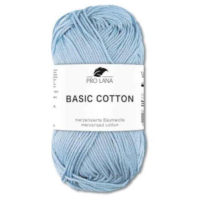 Afbeelding van Frida&#039;s Wollhaus Pro Lana Basic katoenen wol voor breien en haken, 50 g, 64 kleuren (56 lichtblauw)