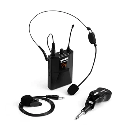 Afbeelding van Gemini Sound Pro Audio GMU HSL100 Plug and Sing Karaoke DJ Draadloze Bluetooth Headset UHF Band/Microfoon Stropdas met 6,35 mm Jack Zender Adapter voor Luidsprekers