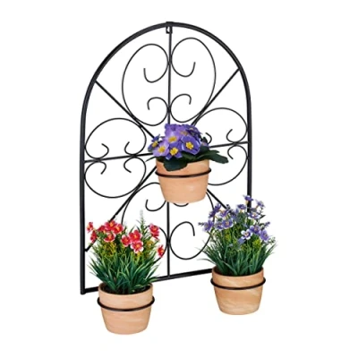 Afbeelding van Relaxdays bloempothouder muur metaal plantenhouder wand 3 ringen plantenhanger binnen