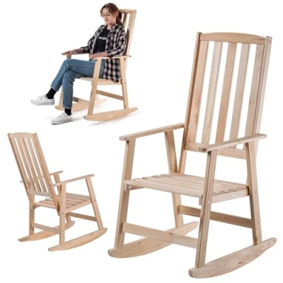 Afbeelding van KADAX schommelstoel met armleuningen, van hout, schommelstoel, tuinstoel, relaxstoel, tuinstoel (licht)