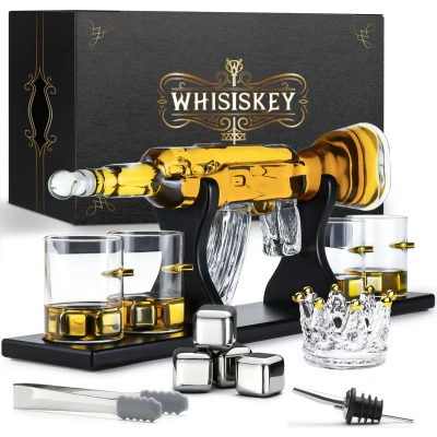 Afbeelding van Whisiskey Whiskey Karaf AK 47 Luxe Whisky Set 1 L Decanteer Incl. 4 RVS Stones, Schenktuit &amp; 2 Glazen Peaky Blinders