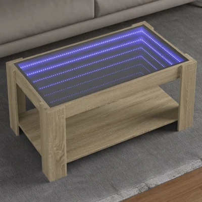 Afbeelding van Salontafel met LED 93x53x45 cm bewerkt hout sonoma eikenkleurig