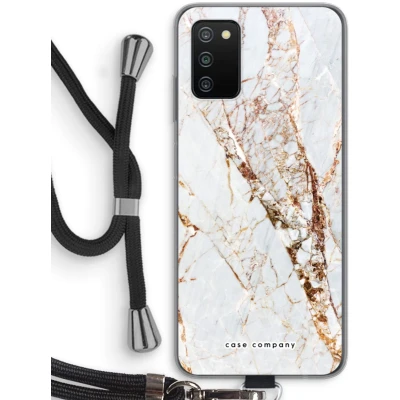 Afbeelding van Case Company® hoesje met Koord geschikt voor Samsung Galaxy A03S Goud marmer Telefoonhoesje Zwart Bescherming aan alle Kanten en Over de Schermrand