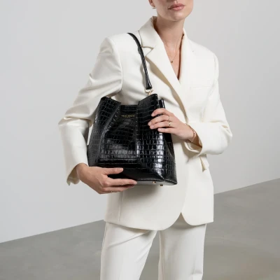 Image de Isabel Bernard Femme Forte Macie sac à main en cuir de veau noir croco pour dames