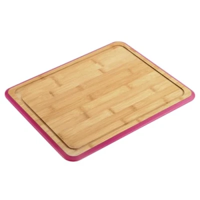 Afbeelding van Kesper Keuken voedsel bereiden snijplank 40 x 30 cm bamboe hout rode rand luxe versie groot formaat