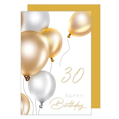 Afbeelding van Edition Seidel GZ349 30 SW023 wenskaart voor de 30e verjaardag met envelop, bankbiljetten en ballonnen, goudkleurig