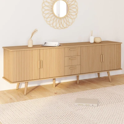 Afbeelding van 180 cm XXL dressoir met 4 deuren en 3 laden, eikenhouten latten