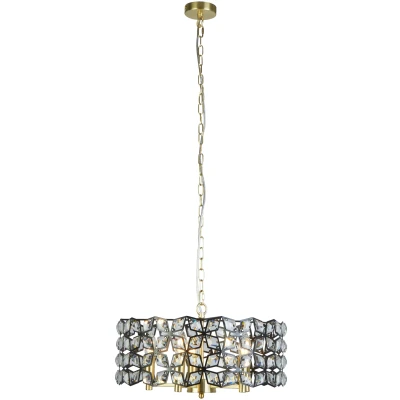 Afbeelding van Searchlight Iris Hanglamp Ø 48 X 150 Cm Zwart En Satijn Messing