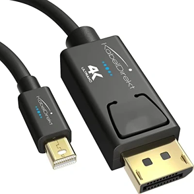 Afbeelding van KabelDirekt Mini DisplayPort kabel (Thunderbolt) naar (Mini DP DP) 1m (UHD 4K / 60Hz, versie 1.2, voor PC &amp; Mac, stekker met vergrendelingssysteem, zwart)