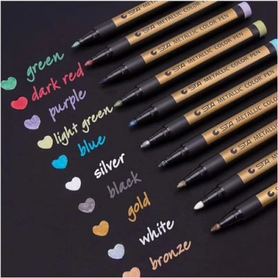Afbeelding van DealKits Premium metallic markeerstiften, set van 10 gesorteerde kleuren, metaalstiften voor het maken kaarten DIY fotoalbum gastenboek bruiloft papier glas kunststof steen fijne punt 2 mm