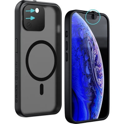 Afbeelding van Valenta x Spy Fy iPhone 15 Plus Hoesje met Camera Covers aan Voor én Achterkant Beschermt je Privacy en Camera’s Case Smokey Zwart