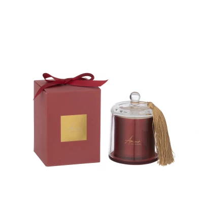 Afbeelding van J Line geurkaars stolp Amour rood small 30U
