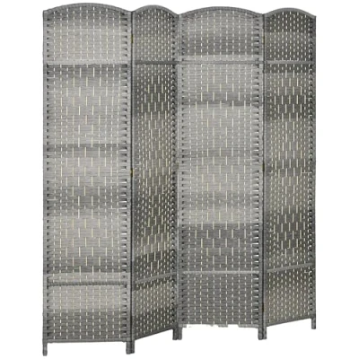 Afbeelding van HOMCOM Houten kamerscherm, 4 panelen, 180 x cm, opvouwbare ruimteverdeler, voor woonkamer, slaapkamer, huis, grijs gemêleerd