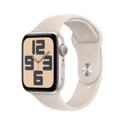 Afbeelding van Apple Watch SE 2023 44mm Goud (Beige Siliconenband M/L)