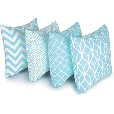 Image de Penguin Home® Coordonnées Décoratif Carré Housse de Coussin 4 Pièce Set, Bleu