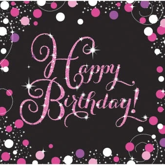 Image de Serviettes de table Happy Birthday rose étincelant 33x33cm 16 pcs.