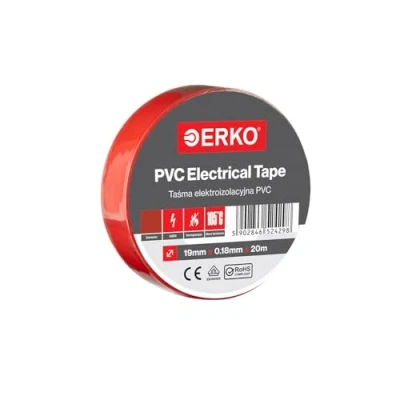 Afbeelding van ERKO PVC isolatietape rood 19 mm x 20 m voor het repareren van elektrische kabels, zeer flexibel met sterke hechting, bestand tegen chemicaliën, polyvinylchloride, plakband