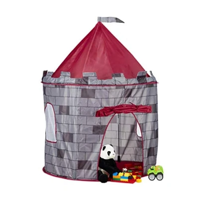 Afbeelding van Relaxdays speeltent kasteel kindertent jongens kasteeltent kinderkamer grijs speelhuis