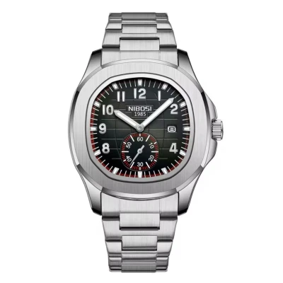 Afbeelding van Nibosi Luxe Herenhorloge Polshorloge Heren Cadeau Horloge Geschenkdoos Mannen Zilver Zwart RVS