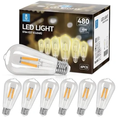 Afbeelding van Aigostar ledlamp E27, warm wit, 2700 K, 480 lm, 4 W, komt overeen met 41 W gloeilamp, Edison ST64, niet dimbaar, 6 stuks