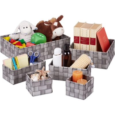 Afbeelding van Relaxdays opbergmand 6 stuks manden set opbergmandje opbergbox badkamermand grijs
