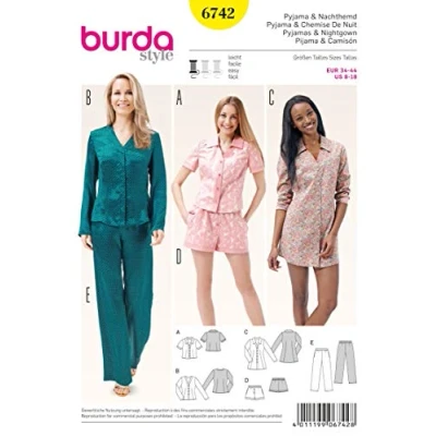 Afbeelding van Burda Naaipatroon 6742 Pyjama in variaties en nachthemd